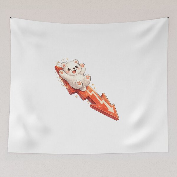 Item preview, Visualize Industrial Collapse Kawaii Polar Bear Art – Cute Bear Sliding Down Red Stock Market Arrow designed and sold by Paws-nd-Prints.