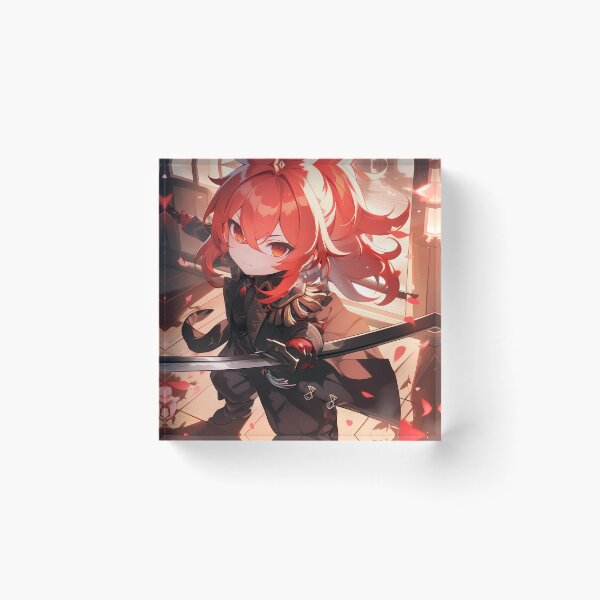 Item preview, Diluc Genshin Impact Chibi Samurai With Dramatic Light And Red Hair designed and sold by TanglenRabbit.