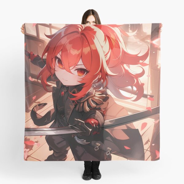 Item preview, Diluc Genshin Impact Chibi Samurai With Dramatic Light And Red Hair designed and sold by TanglenRabbit.