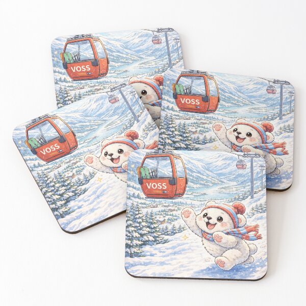 Item preview, Voss Ski Kawaii Polar Bear Art – Cute Polar Bear Chasing Ski Lift in Voss Norway Resort designed and sold by Paws-nd-Prints.