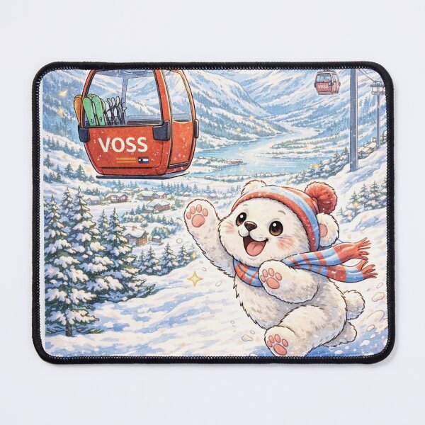 Item preview, Voss Ski Kawaii Polar Bear Art – Cute Polar Bear Chasing Ski Lift in Voss Norway Resort designed and sold by Paws-nd-Prints.