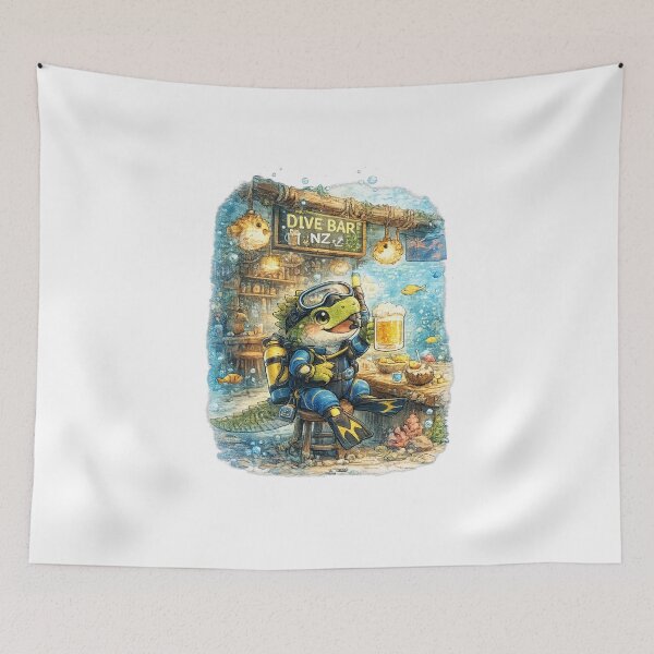Item preview, New Zealand Dive Bars Kawaii Tuatara Art – Cute Underwater Dive Bar Cartoon Illustration designed and sold by Paws-nd-Prints.