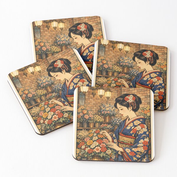 Item preview, Taisho Flower Shop Japanese Ukiyo-e Art designed and sold by WabiSabiArts.