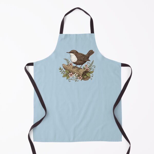 Item preview, White-throated Dipper Bird among Pink Spring Flowers designed and sold by BirdsnStuff.