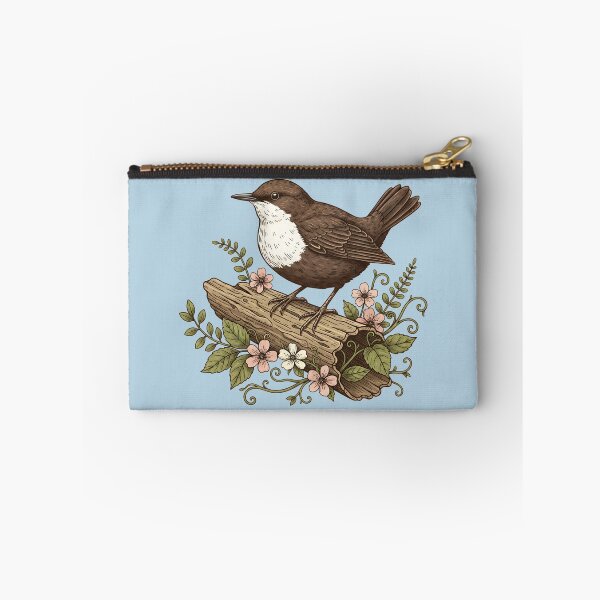 Item preview, White-throated Dipper Bird among Pink Spring Flowers designed and sold by BirdsnStuff.