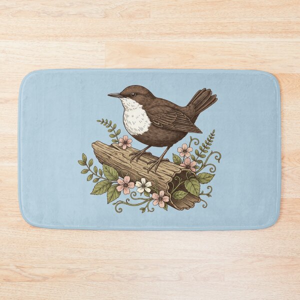 Item preview, White-throated Dipper Bird among Pink Spring Flowers designed and sold by BirdsnStuff.