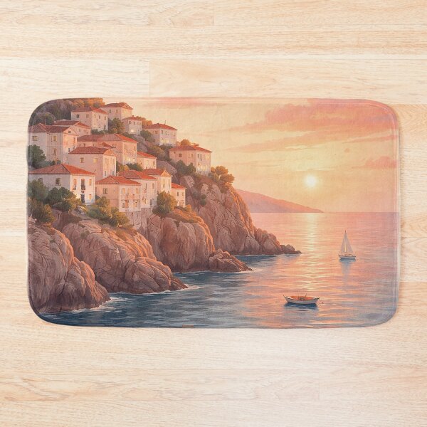 Item preview, Sunset Cliffside Coastal Village designed and sold by Pixel Junkies Studio.