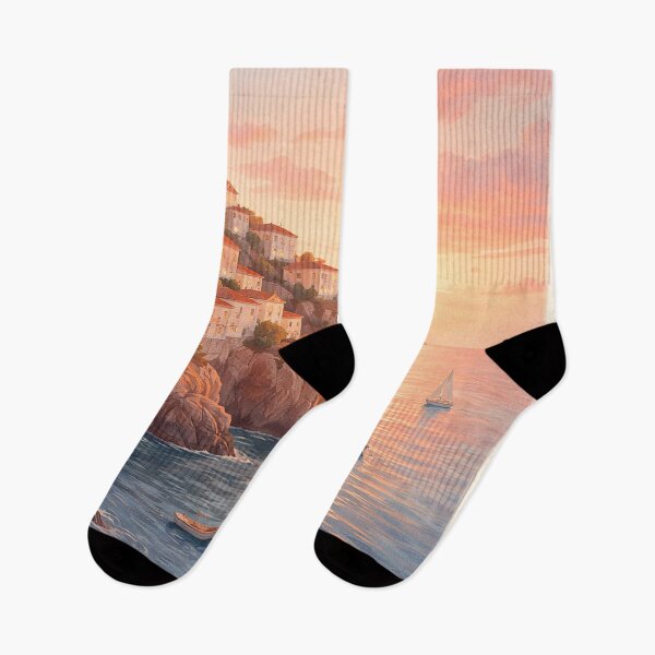 Item preview, Sunset Cliffside Coastal Village designed and sold by Pixel Junkies Studio.
