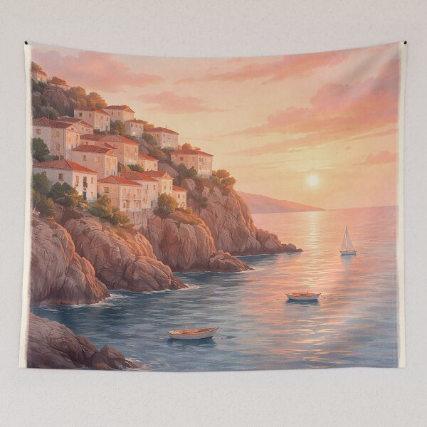 Item preview, Sunset Cliffside Coastal Village designed and sold by Pixel Junkies Studio.