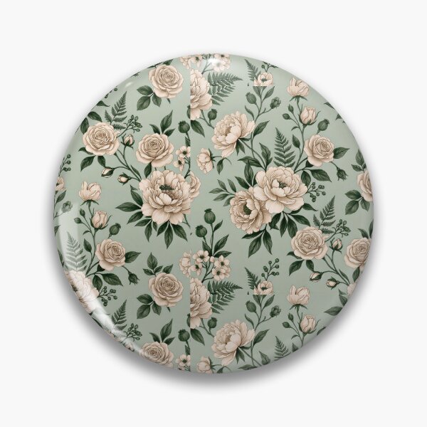 Item preview, Sage Green Background Floral Pattern – Ivory & Cream Roses with Forest Green Leaves | Vintage Botanical Aesthetic designed and sold by Soulprint Art.