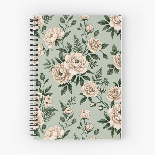 Item preview, Sage Green Background Floral Pattern – Ivory & Cream Roses with Forest Green Leaves | Vintage Botanical Aesthetic designed and sold by Soulprint Art.