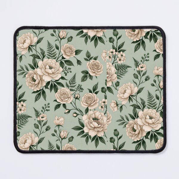 Item preview, Sage Green Background Floral Pattern – Ivory & Cream Roses with Forest Green Leaves | Vintage Botanical Aesthetic designed and sold by Soulprint Art.