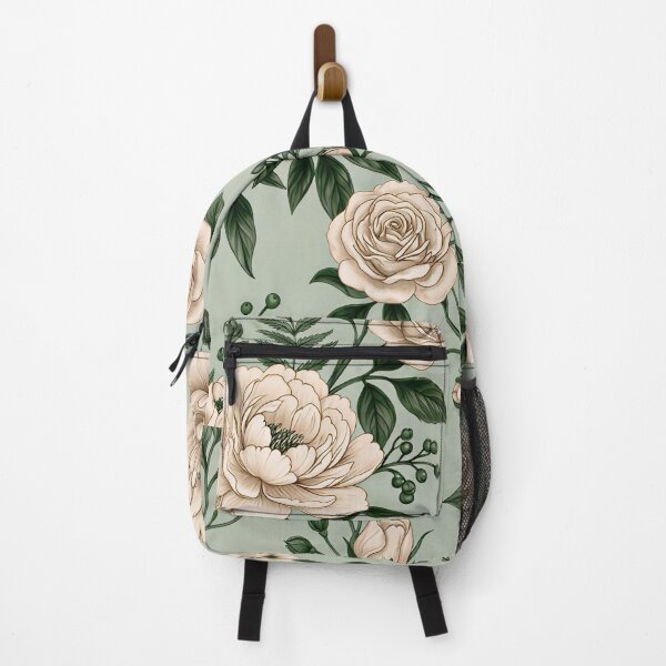 Item preview, Sage Green Background Floral Pattern – Ivory & Cream Roses with Forest Green Leaves | Vintage Botanical Aesthetic designed and sold by Soulprint Art.