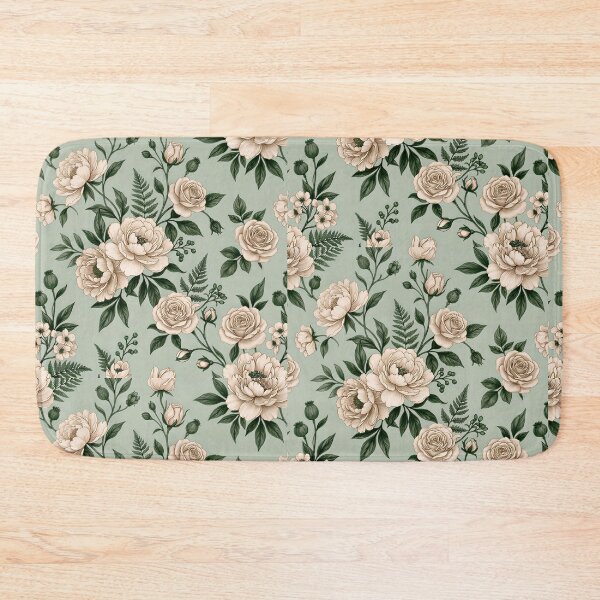 Item preview, Sage Green Background Floral Pattern – Ivory & Cream Roses with Forest Green Leaves | Vintage Botanical Aesthetic designed and sold by Soulprint Art.