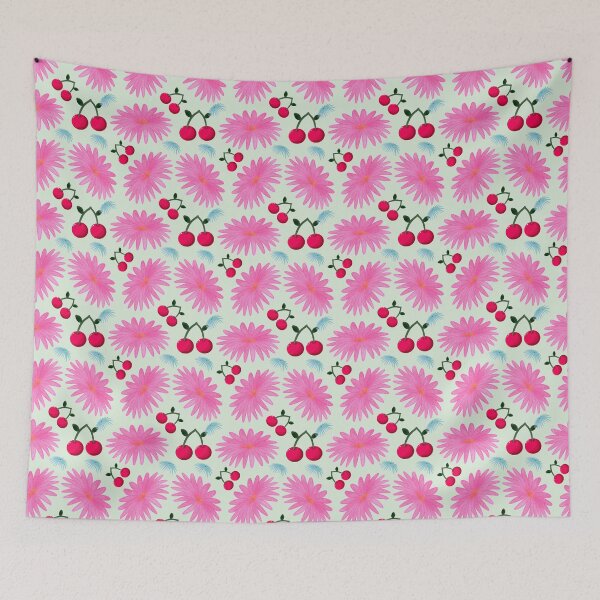 Item preview, Bright Pink Floral Cherry Pattern | Cute Kawaii Fruit & Flower Aesthetic | Girly Y2K Seamless Design | Retro Pink Cherries Print  designed and sold by HopeAndHustle.