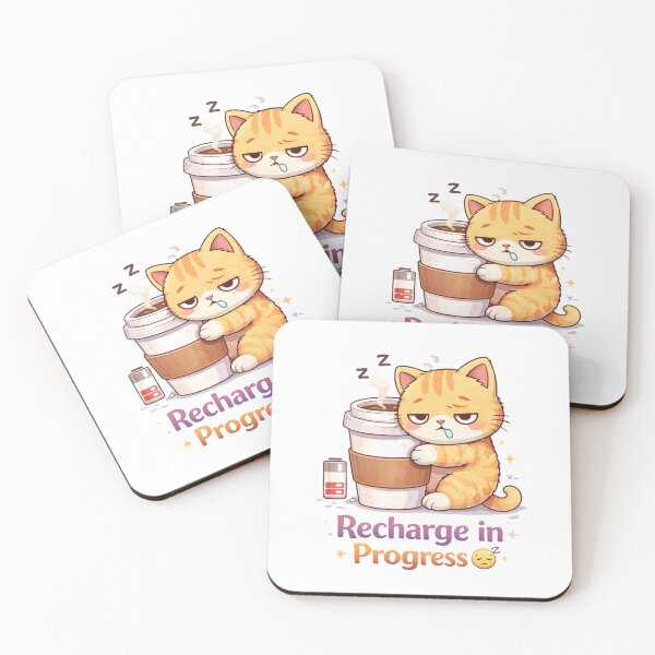 Item preview, Recharge in Progress ☕? | Cute Coffee Cat Low Energy & Burnout Mood Design designed and sold by Kawaii Cosmos Cats.