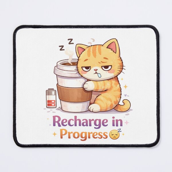 Item preview, Recharge in Progress ☕? | Cute Coffee Cat Low Energy & Burnout Mood Design designed and sold by Kawaii Cosmos Cats.
