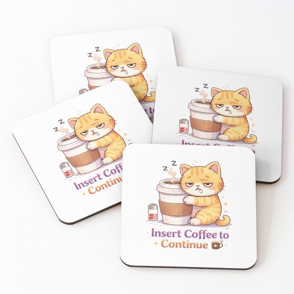 Item preview, Insert Coffee to Continue ☕? | Funny Burnout Cat Tech Error Coffee Design designed and sold by Kawaii Cosmos Cats.