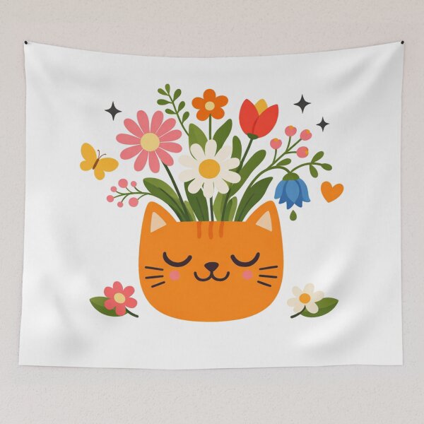 Item preview, Meow and Bloom Cat Flower Vase Illustration designed and sold by Owcomm.