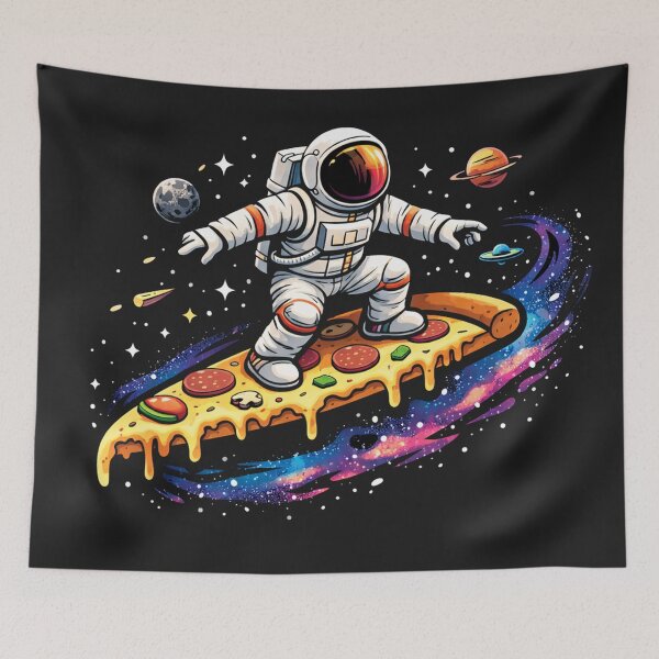 Item preview, Cosmic Crust Surfer: An Astronaut Surfing Through Space on a Giant Slice of Pepperoni Pizza designed and sold by Owcomm.