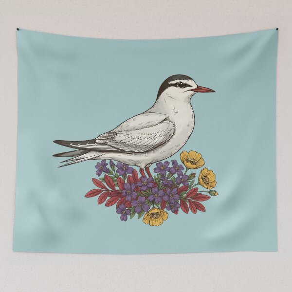 Item preview, Arctic Tern Bird among Purple and Yellow Flowers designed and sold by BirdsnStuff.