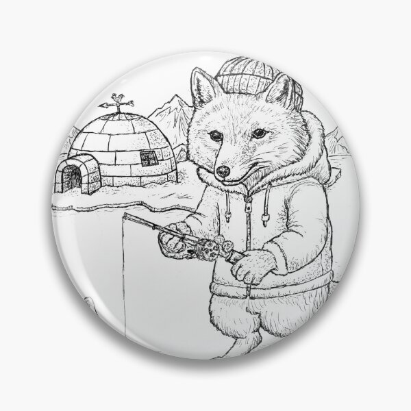 Item preview, Arctic Fox Ice Fishing Pen and Ink Illustration designed and sold by wbhny.