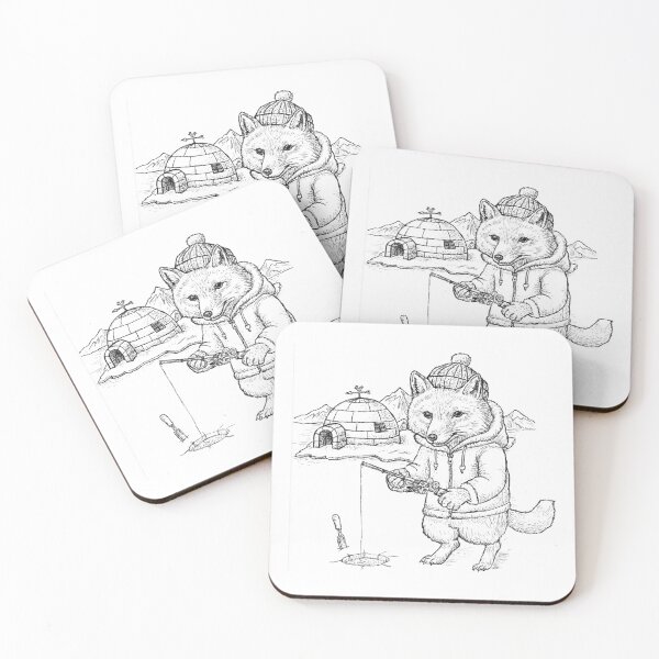 Item preview, Arctic Fox Ice Fishing Pen and Ink Illustration designed and sold by wbhny.