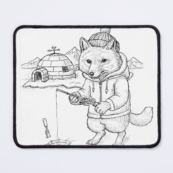 Item preview, Arctic Fox Ice Fishing Pen and Ink Illustration designed and sold by wbhny.