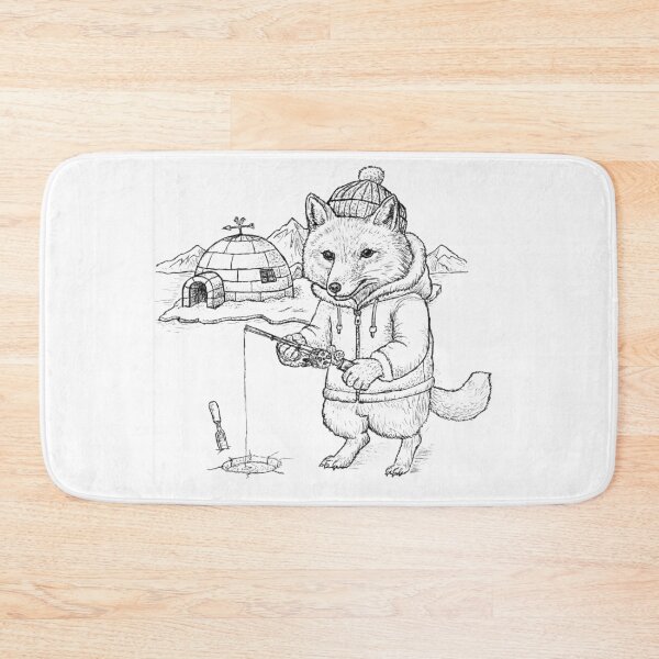 Item preview, Arctic Fox Ice Fishing Pen and Ink Illustration designed and sold by wbhny.