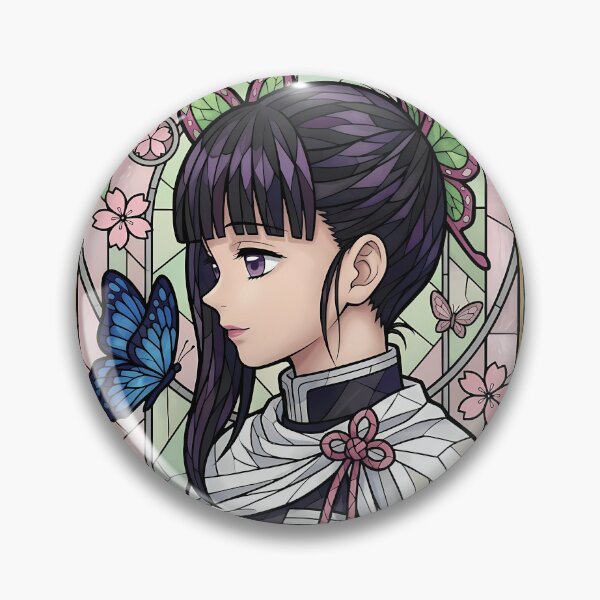 Item preview, Kanao Tsuyuri Demon Slayer Blue Butterfly Garden Stained Glass Window designed and sold by mildaclairmo.