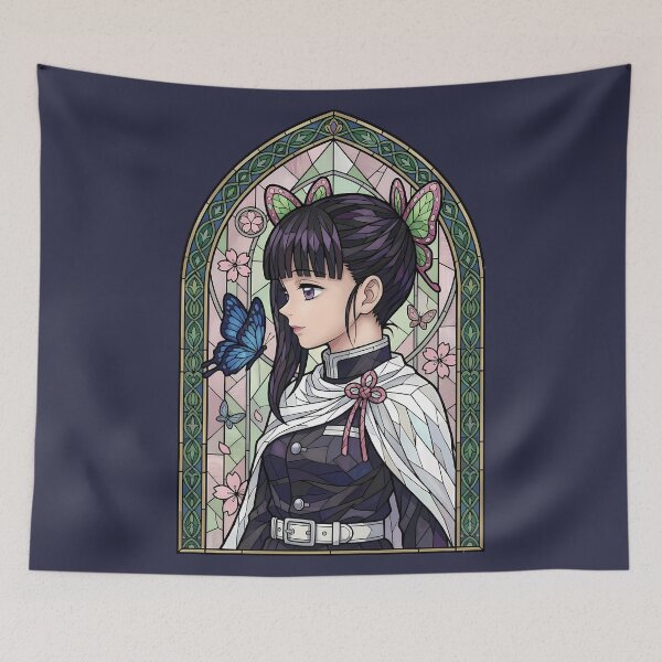 Item preview, Kanao Tsuyuri Demon Slayer Blue Butterfly Garden Stained Glass Window designed and sold by mildaclairmo.