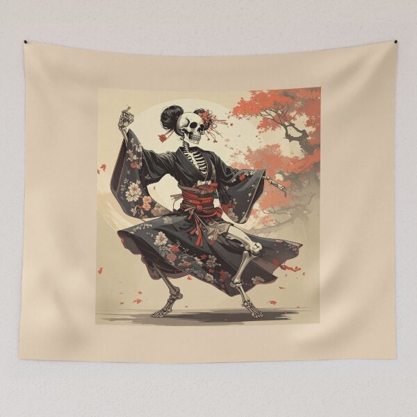 Item preview, Dia de los Muertos Dancing Skeleton Geisha in Edo Style designed and sold by thelivingrp.