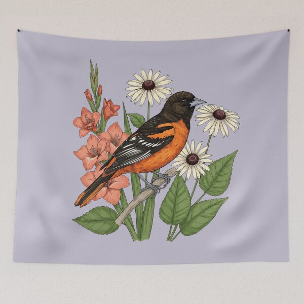 Item preview, Baltimore Oriole Bird with Gladiolus and Daisies designed and sold by BirdsnStuff.