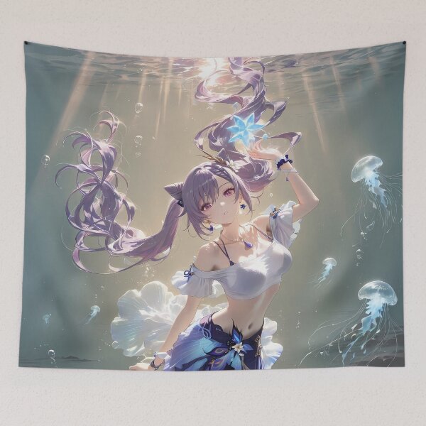 Item preview, Keqing Genshin Impact Underwater Mermaid Jellyfish Sun Rays designed and sold by 108Recordings.