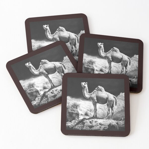 Item preview, Desert Camel Black and White Wildlife Illustration designed and sold by inkoutninja.