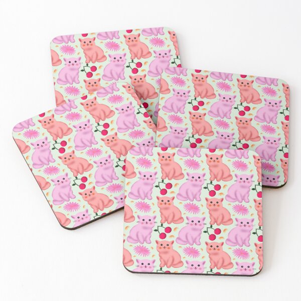Item preview,  Cute Cat Cherry Floral Pattern | Kawaii Kitty with Flowers & Cherries | Girly Pink Aesthetic Y2K Seamless Design designed and sold by HopeAndHustle.