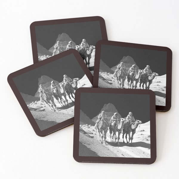 Item preview, Camel Caravan Desert Journey Black and White Illustration designed and sold by inkoutninja.