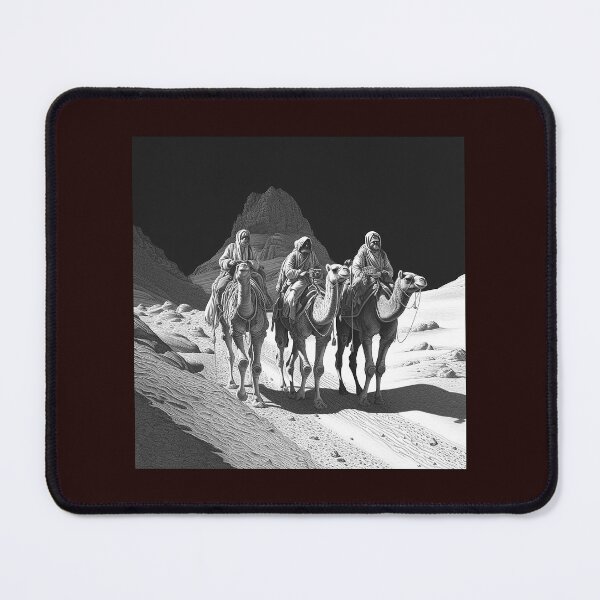 Item preview, Camel Caravan Desert Journey Black and White Illustration designed and sold by inkoutninja.