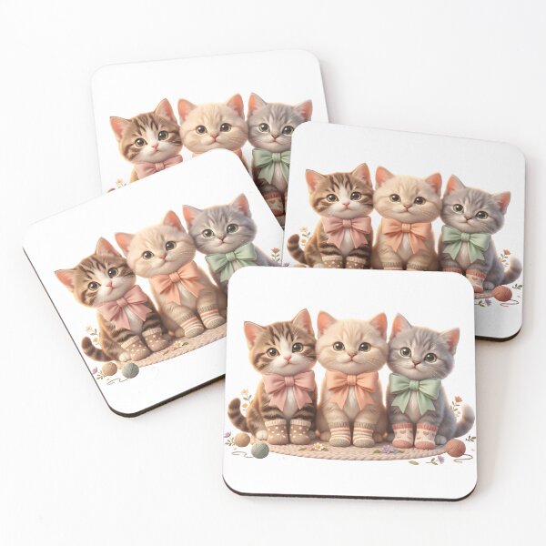 Item preview, Vintage 3D Cute Kittens with Bows and Socks – Cozy Cottagecore Cat Illustration designed and sold by Divakar Fashion.