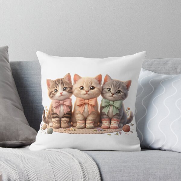 Item preview, Vintage 3D Cute Kittens with Bows and Socks – Cozy Cottagecore Cat Illustration designed and sold by Divakar Fashion.