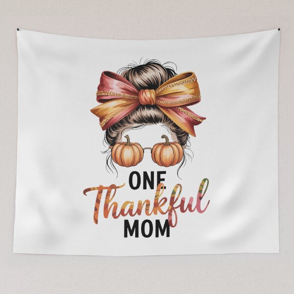 Item preview, One Thankful Mom Thankgiving Messy Bun Fall Christmas designed and sold by Moon-Ape.