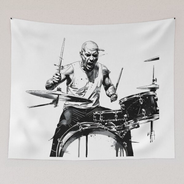 Item preview, Intense Drummer Grunge Style B&W designed and sold by UrbanPrts.
