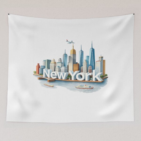 Item preview, New York City Skyline NYC Illustration - Manhattan Landmarks Art, Travel Souvenir Gift, Statue of Liberty & Empire State Building Cityscape Design designed and sold by ArtByTripti.