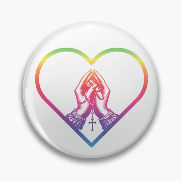 Item preview, Two hands in prayer holding a rosary, framed inside a heart shape with a vibrant rainbow gradient. This powerful image represents devotion, love, and the unity of faith and identity. designed and sold by Deafvisionary.