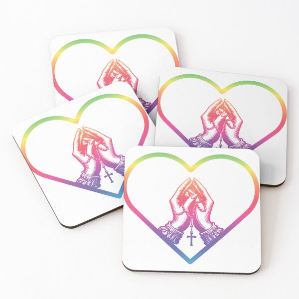 Item preview, Two hands in prayer holding a rosary, framed inside a heart shape with a vibrant rainbow gradient. This powerful image represents devotion, love, and the unity of faith and identity. designed and sold by Deafvisionary.