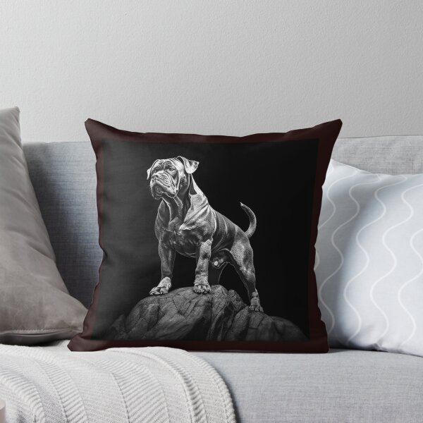 Item preview, Powerful Bulldog on Rock Black and White Dog Illustration designed and sold by inkoutninja.