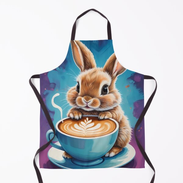 Item preview, Baby rabbit drinking coffee kids illustration designed and sold by Leylita Design.