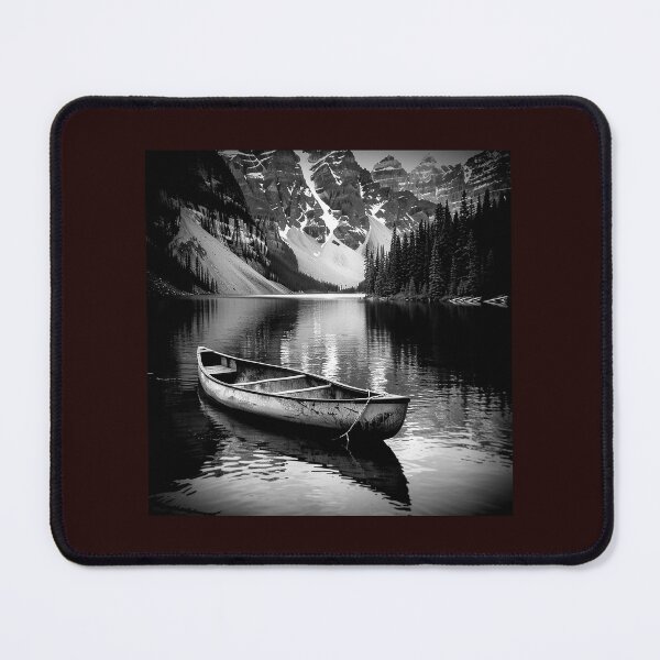 Item preview, Canoe on Mountain Lake Black and White Wilderness Illustration designed and sold by inkoutninja.