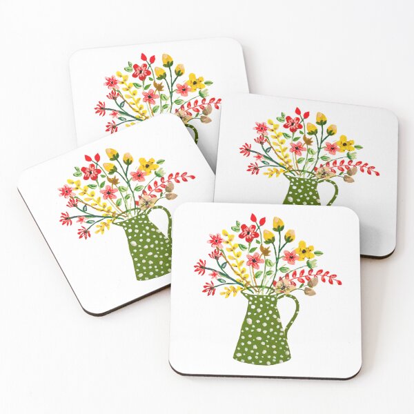 Item preview, Colorful Wildflower Bouquet in Green Polka Dot Vase | Hand Painted Floral Illustration | Cottagecore Botanical Art designed and sold by Little Bloom Studio.