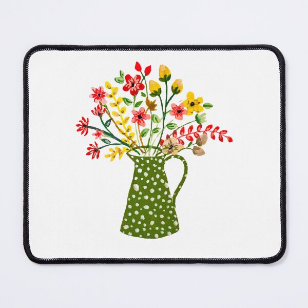 Item preview, Colorful Wildflower Bouquet in Green Polka Dot Vase | Hand Painted Floral Illustration | Cottagecore Botanical Art designed and sold by Little Bloom Studio.
